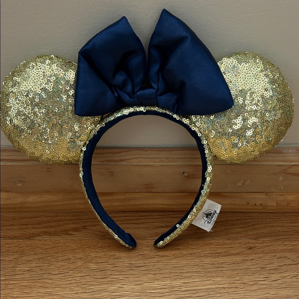 Disney Gold Sequin Ears with Blue Bow